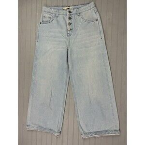 Acote Size 1 Womens Jeans High Rise Wide Leg Button Fly Light Wash Cotton